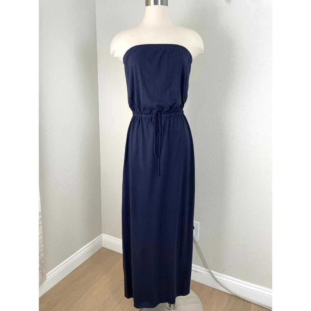 Theory Womens Small Navy Strapless Midi Maxi Dress Pima Cotton Blend